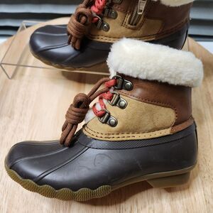 Sperry Kids Duck Boots – Size 13, Brown Winter Rain Style, Zip-Tie Closure